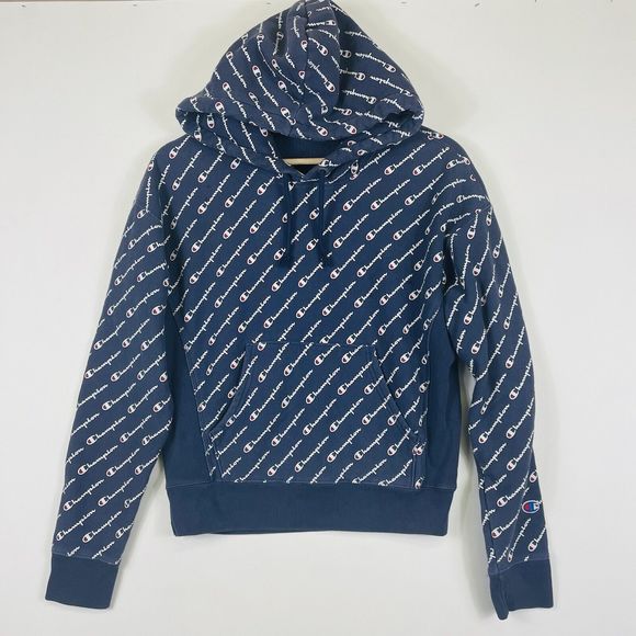 Champion Blue Reverse Weave Logo‎ Hoodie Pullover Sweatshirt Womens Small - Picture 1 of 6